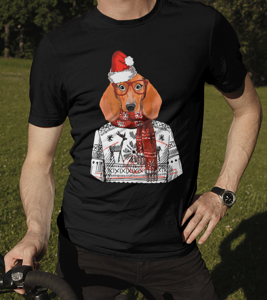 Dachshund Dog Santa Hat Funny Merry Christmas T-Shirt