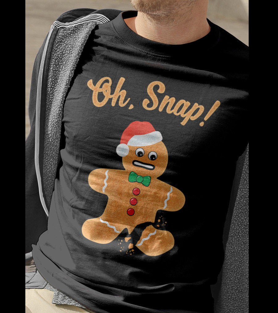 Funny Christmas Gingerbread Man Oh Snap Broken Cookie Santa Hat T-Shirt