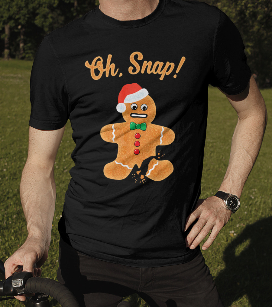 Funny Christmas Gingerbread Man Oh Snap Broken Cookie Santa Hat T-Shirt