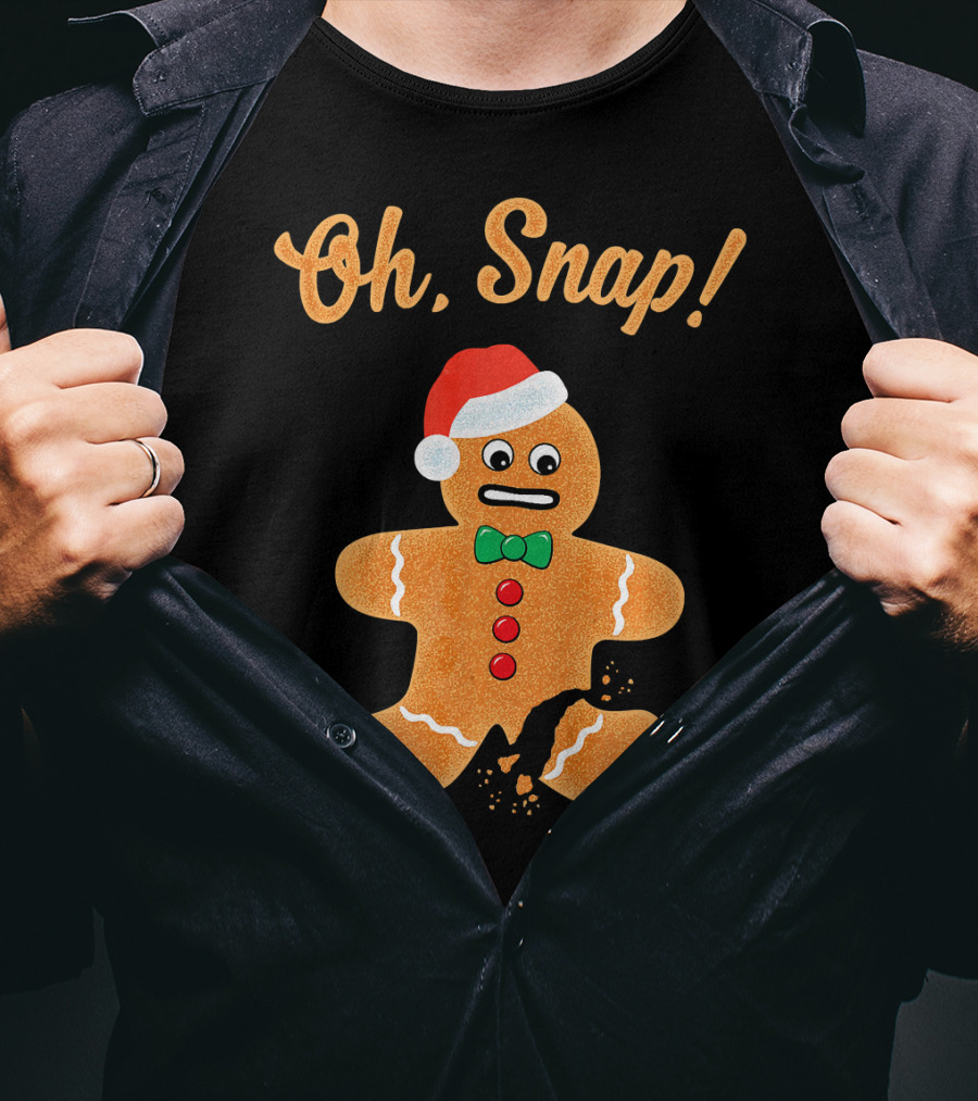 Funny Christmas Gingerbread Man Oh Snap Broken Cookie Santa Hat T-Shirt