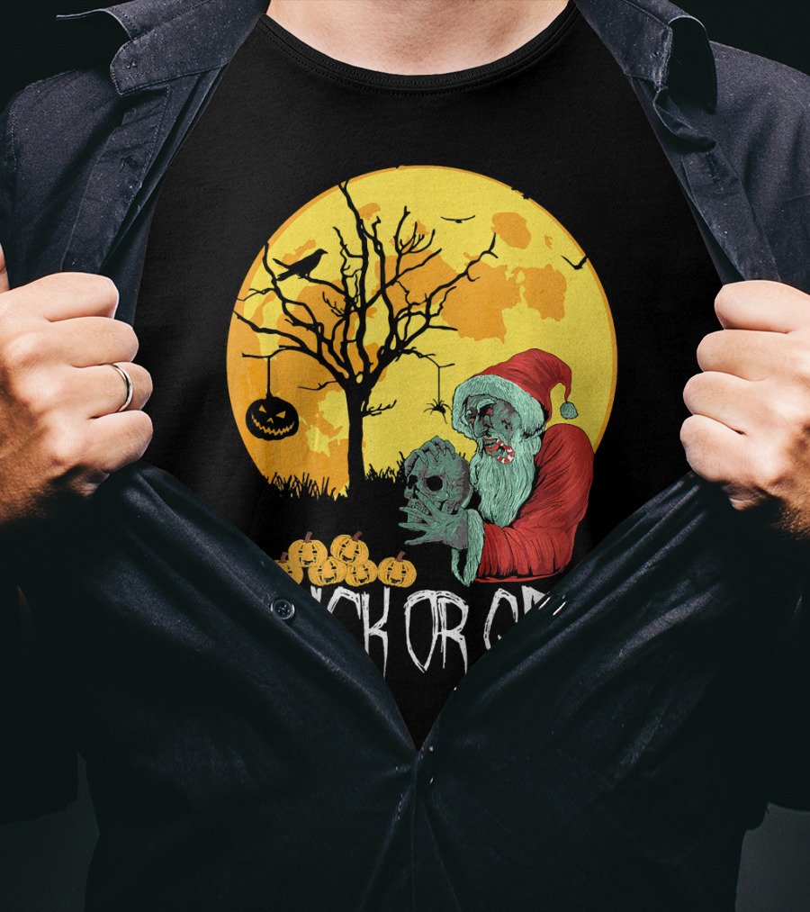 Trick Or Scary Gift Santa Moon Pumpkin Scene T-Shirt