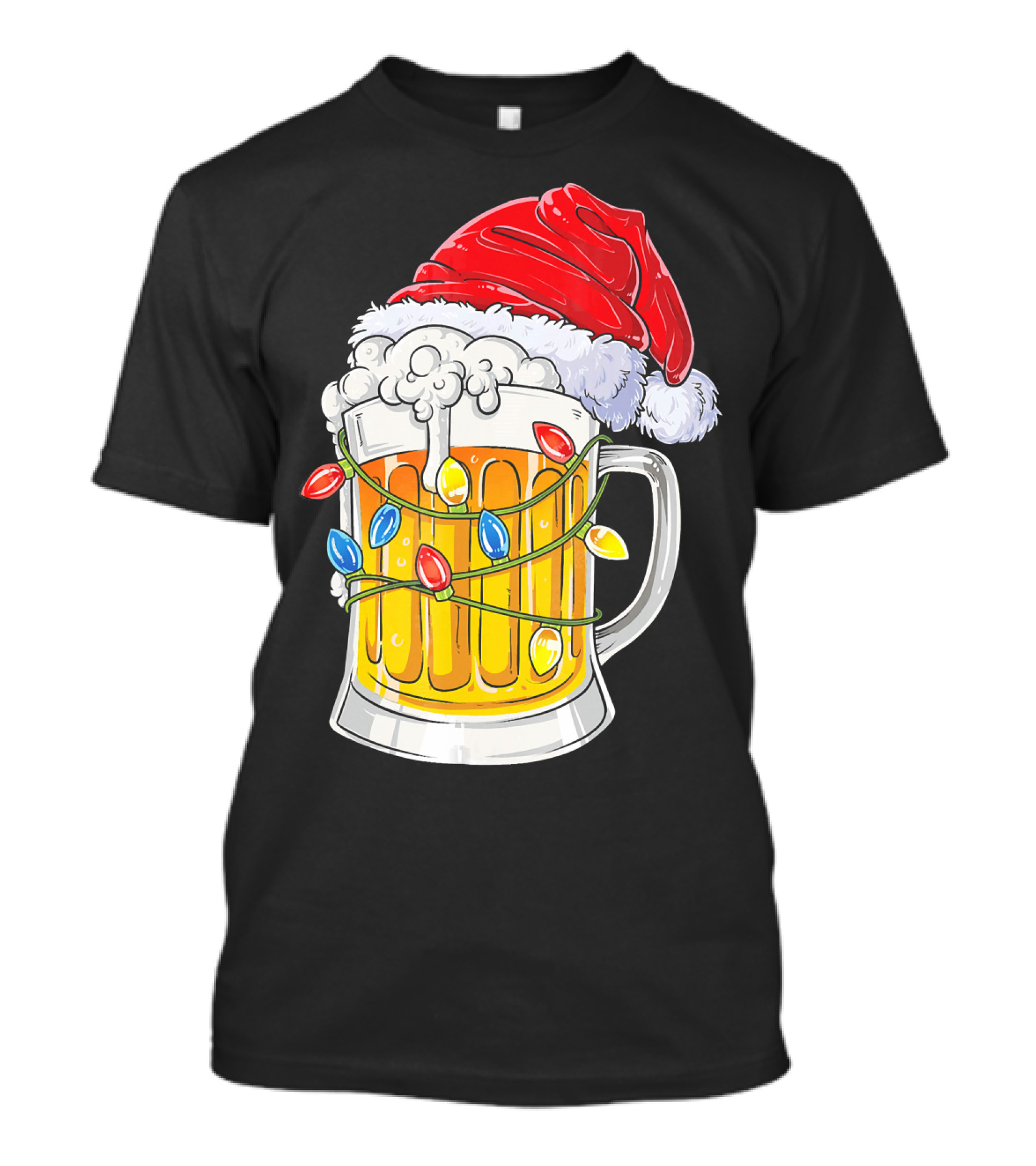 Beer Mug With Santa Hat And Christmas Lights T-Shirt