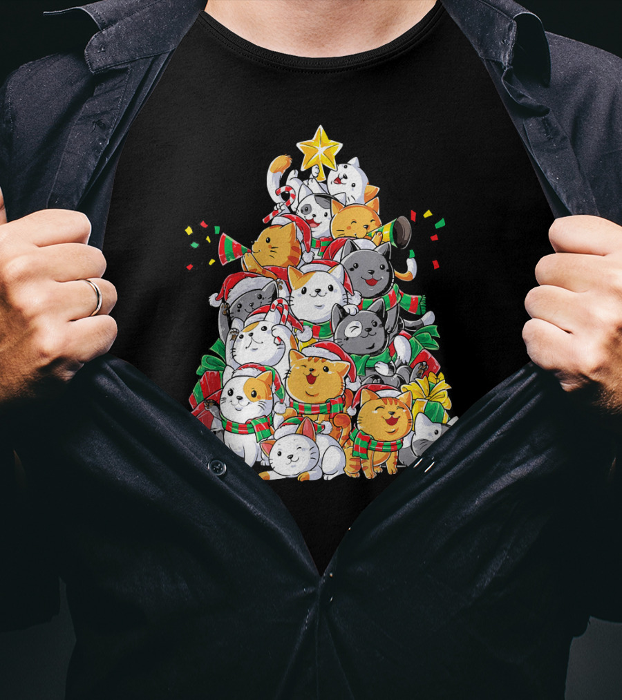 Cat Christmas Tree Meowy Catmas T-Shirt