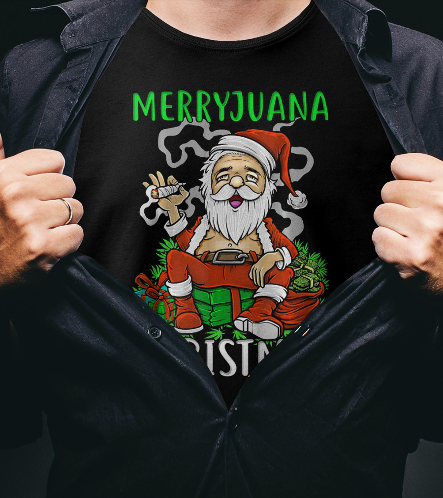 Merryjuana Christmas Santa Claus Smoking Weed T-Shirt