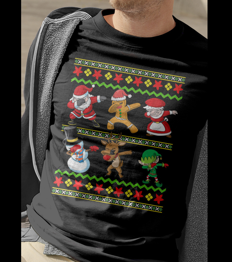 Christmas Kids Santa Dabbing Squad Snowman Gingerbread Mrs Claus Reindeer Elf T-Shirt