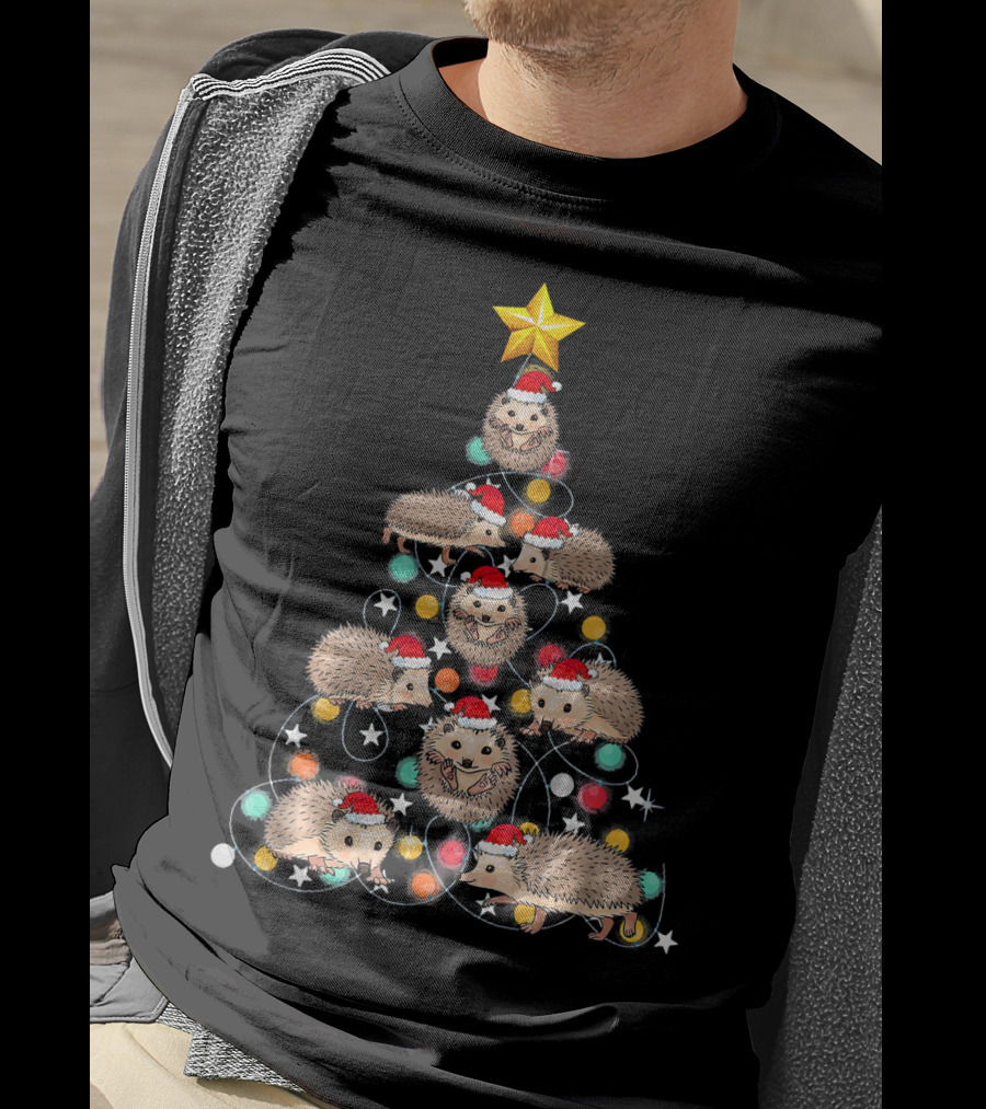 Santa Hedgehog Christmas Tree Funny Hedgehog Santa Hats T-Shirt
