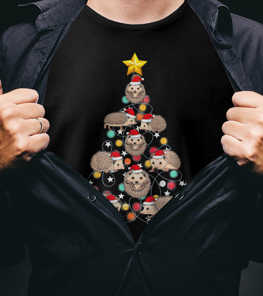 Santa Hedgehog Christmas Tree Funny Hedgehog Santa Hats T-Shirt