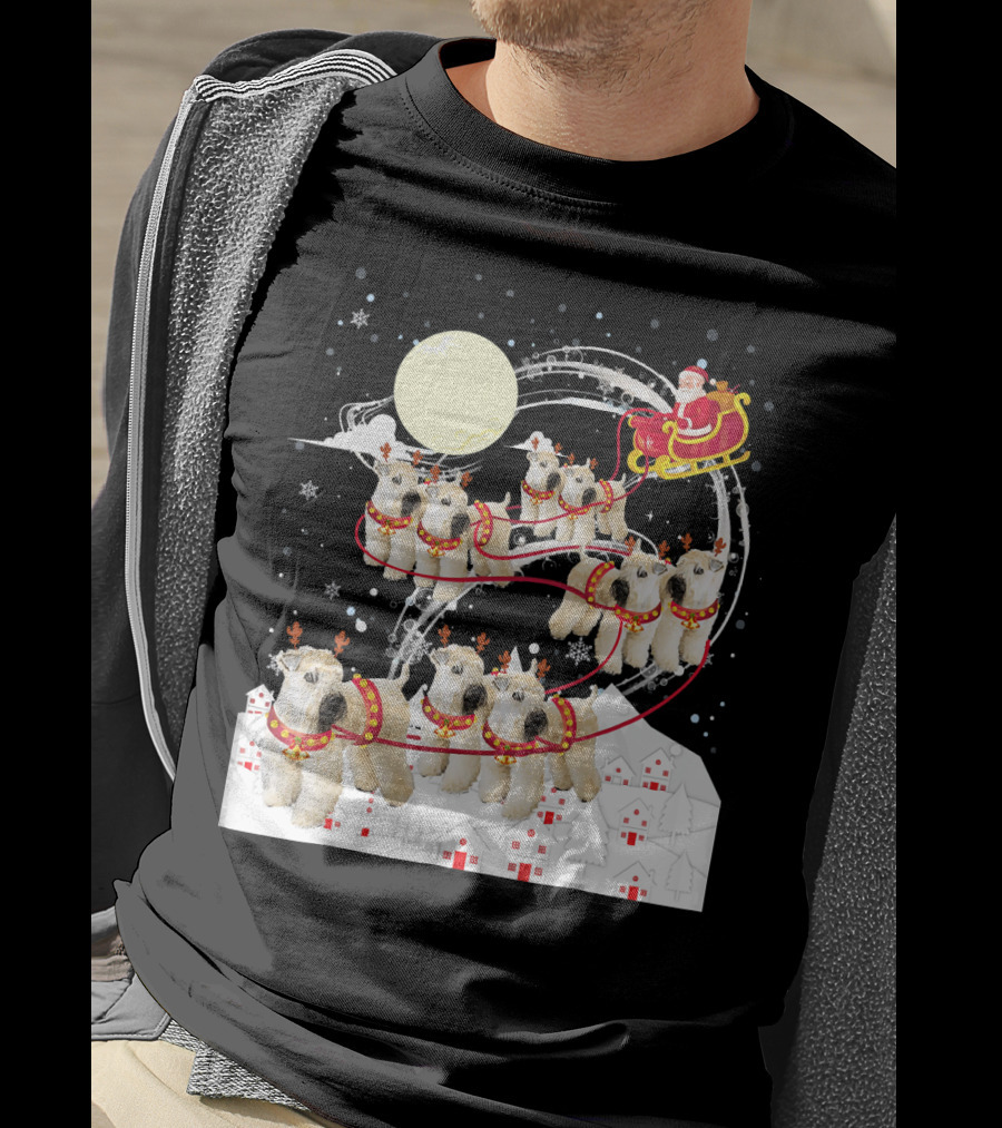 Soft Coated Wheaten Terrier Reindeer Christmas Santa Sleigh Moon Snow Holiday Scene T-Shirt