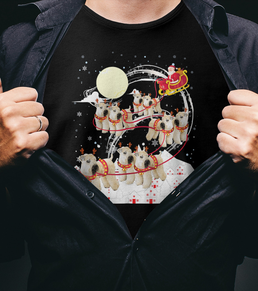 Soft Coated Wheaten Terrier Reindeer Christmas Santa Sleigh Moon Snow Holiday Scene T-Shirt