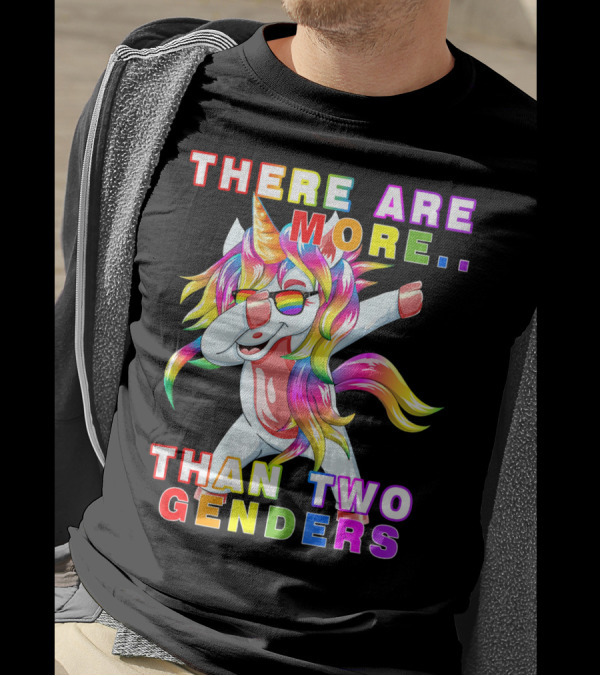 There Are More Than Two Genders Unicorn Dabbing Rainbow Mane Sunglasses T-Shirt