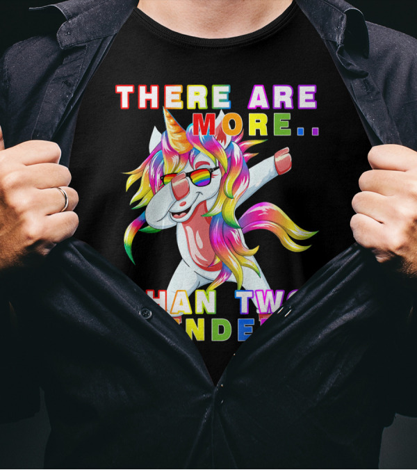 There Are More Than Two Genders Unicorn Dabbing Rainbow Mane Sunglasses T-Shirt