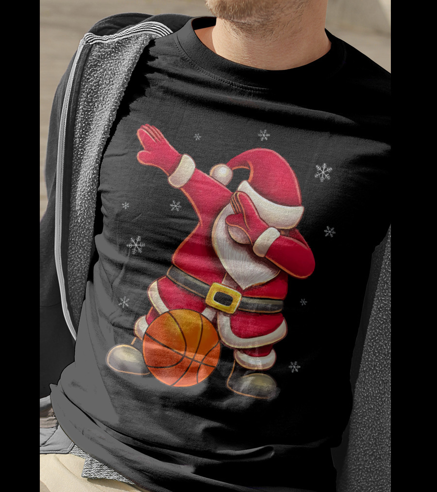 Basketball Santa Dabbing With Hoops And Snowflakes T-Shirt