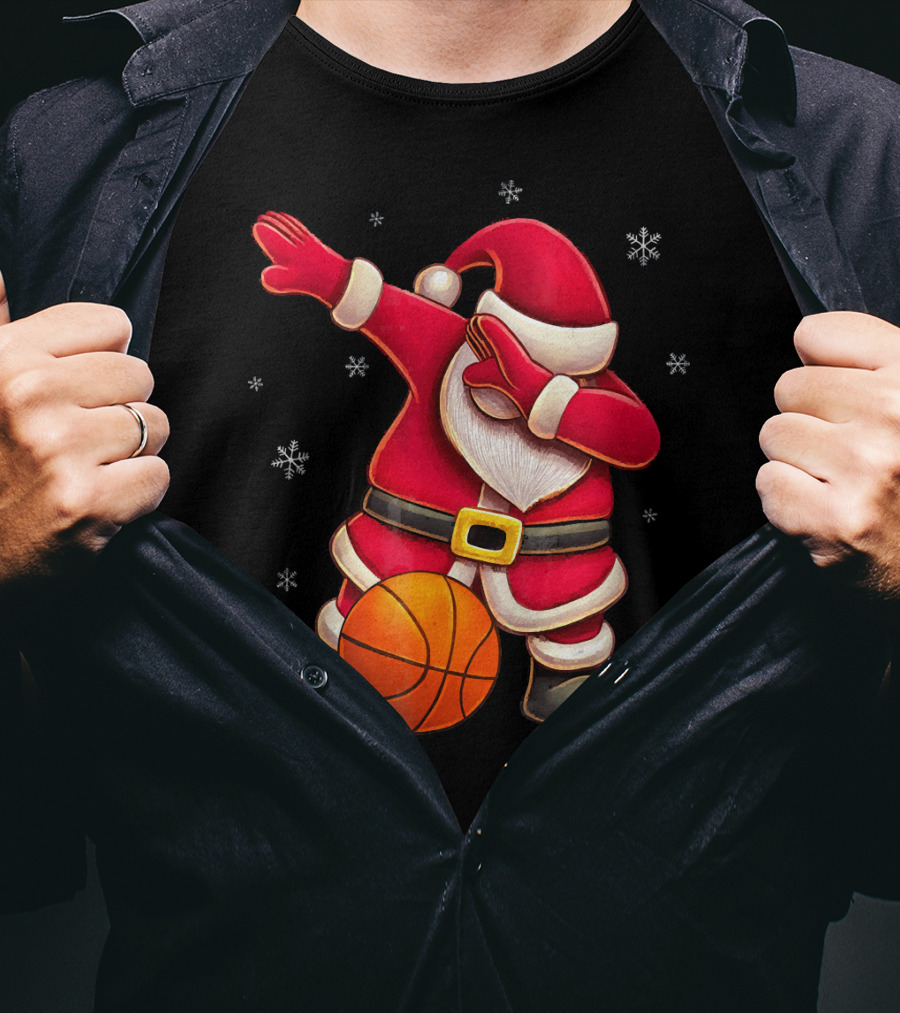 Basketball Santa Dabbing With Hoops And Snowflakes T-Shirt