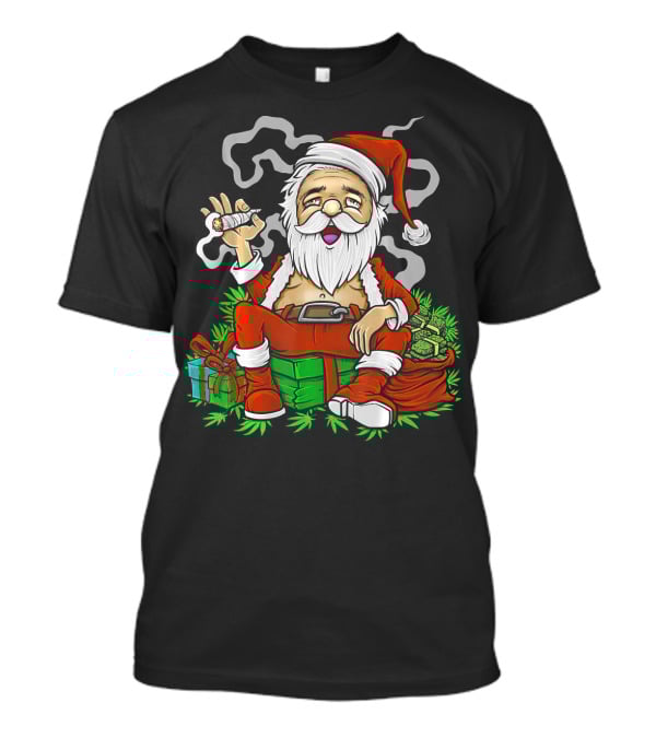 Santa Smoking Weed Christmas Funny 420 Gifts And Cannabis T-Shirt