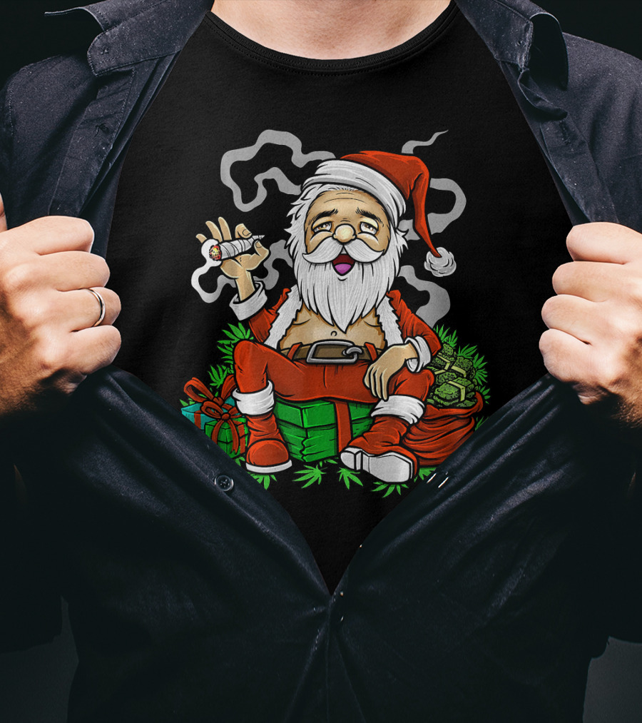 Santa Smoking Weed Christmas Funny 420 Gifts And Cannabis T-Shirt