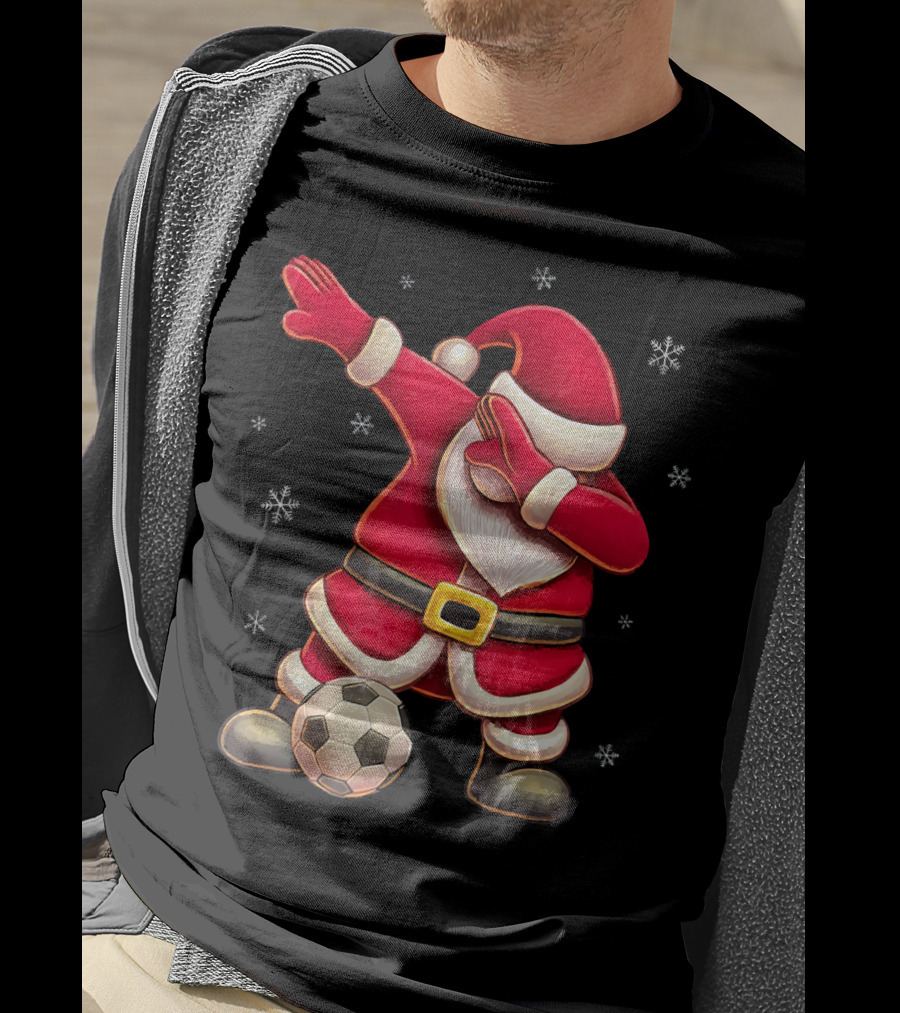 Dabbing Santa Claus Soccer Snowflakes T-Shirt