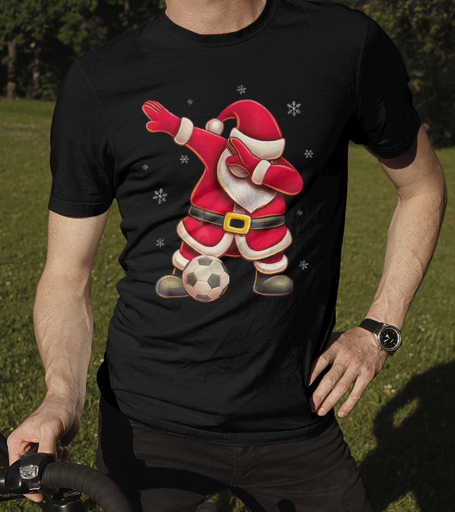 Dabbing Santa Claus Soccer Snowflakes T-Shirt