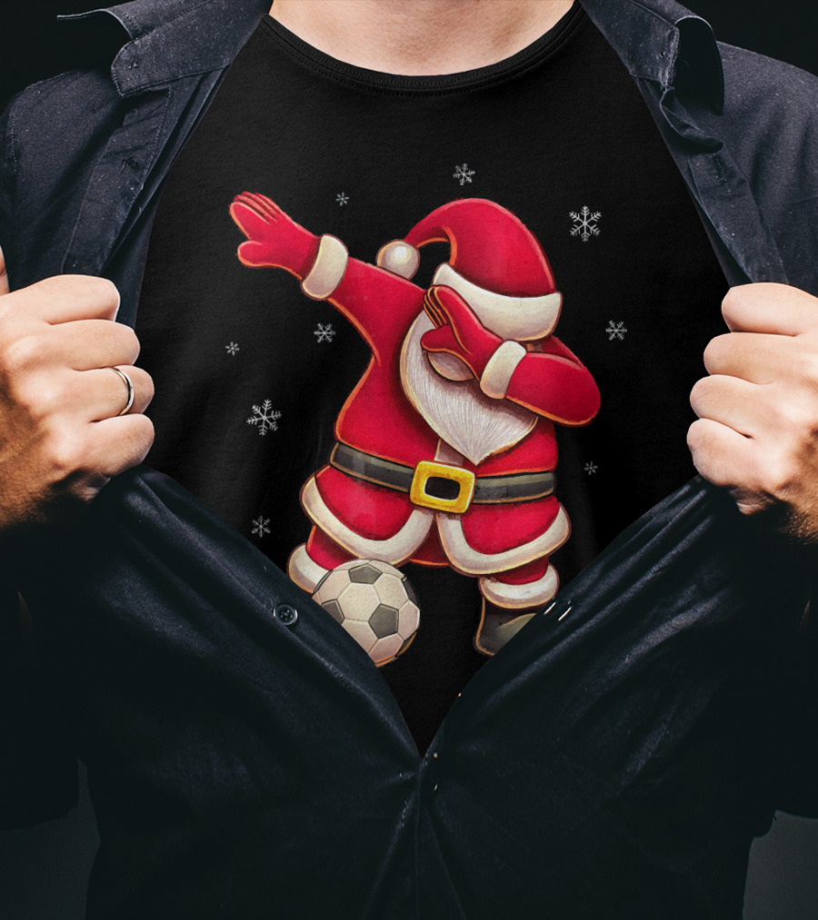 Dabbing Santa Claus Soccer Snowflakes T-Shirt