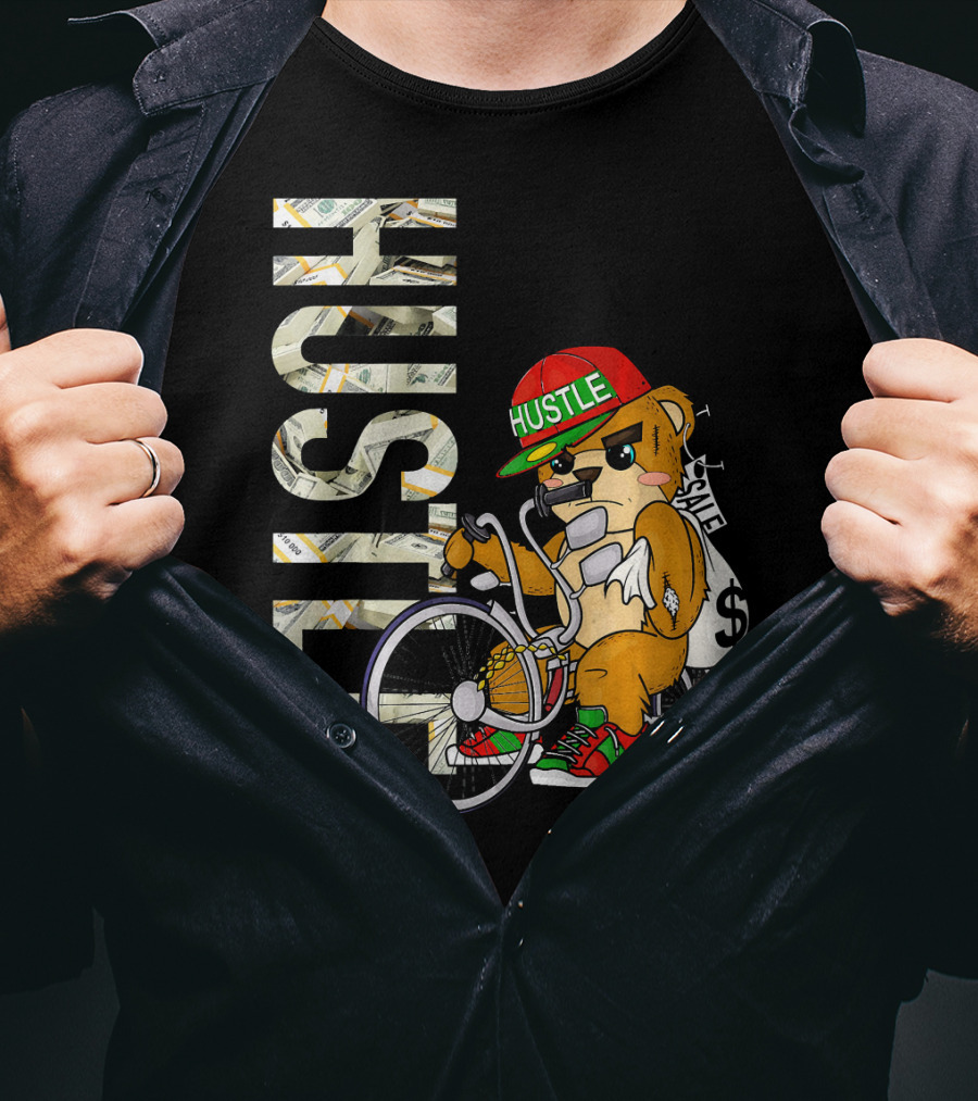 Hustle Teddy Dollar Shades Cap Low Rider Bike T-Shirt