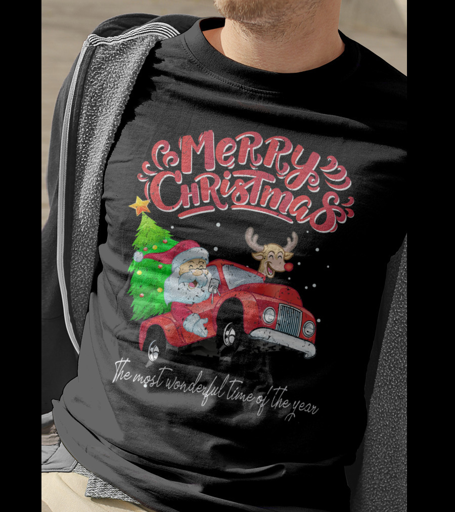 Merry Christmas Santa Reindeer Ride The Most Wonderful Time Of The Year T-Shirt