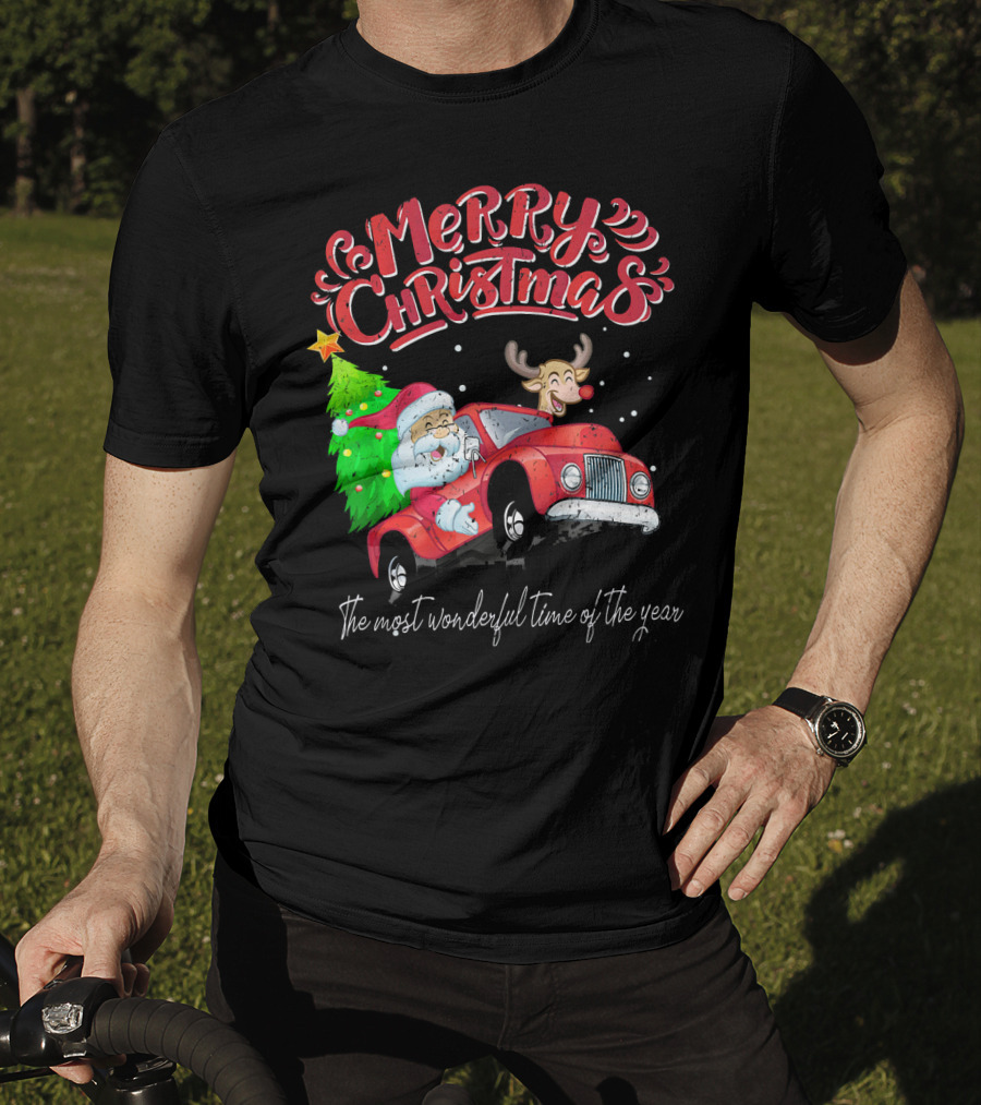 Merry Christmas Santa Reindeer Ride The Most Wonderful Time Of The Year T-Shirt