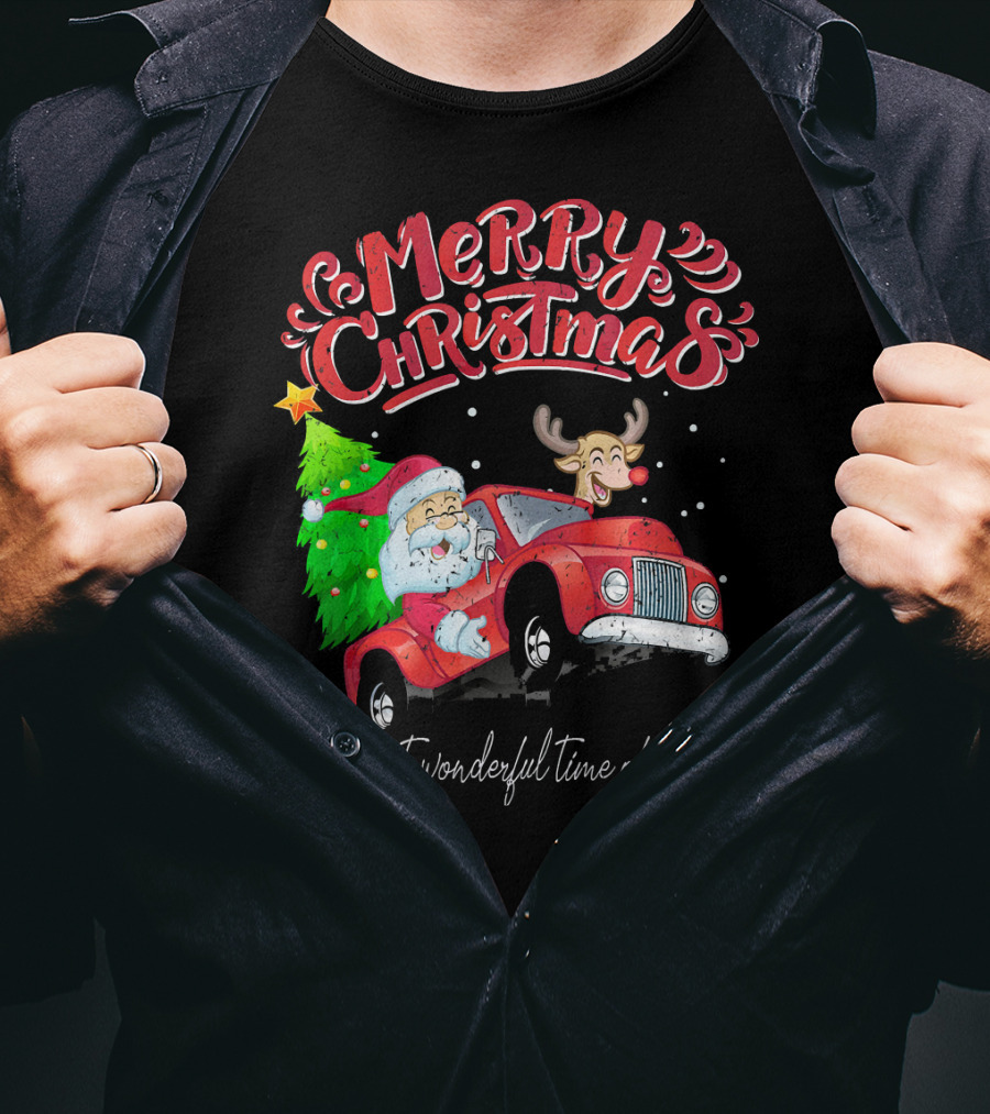 Merry Christmas Santa Reindeer Ride The Most Wonderful Time Of The Year T-Shirt