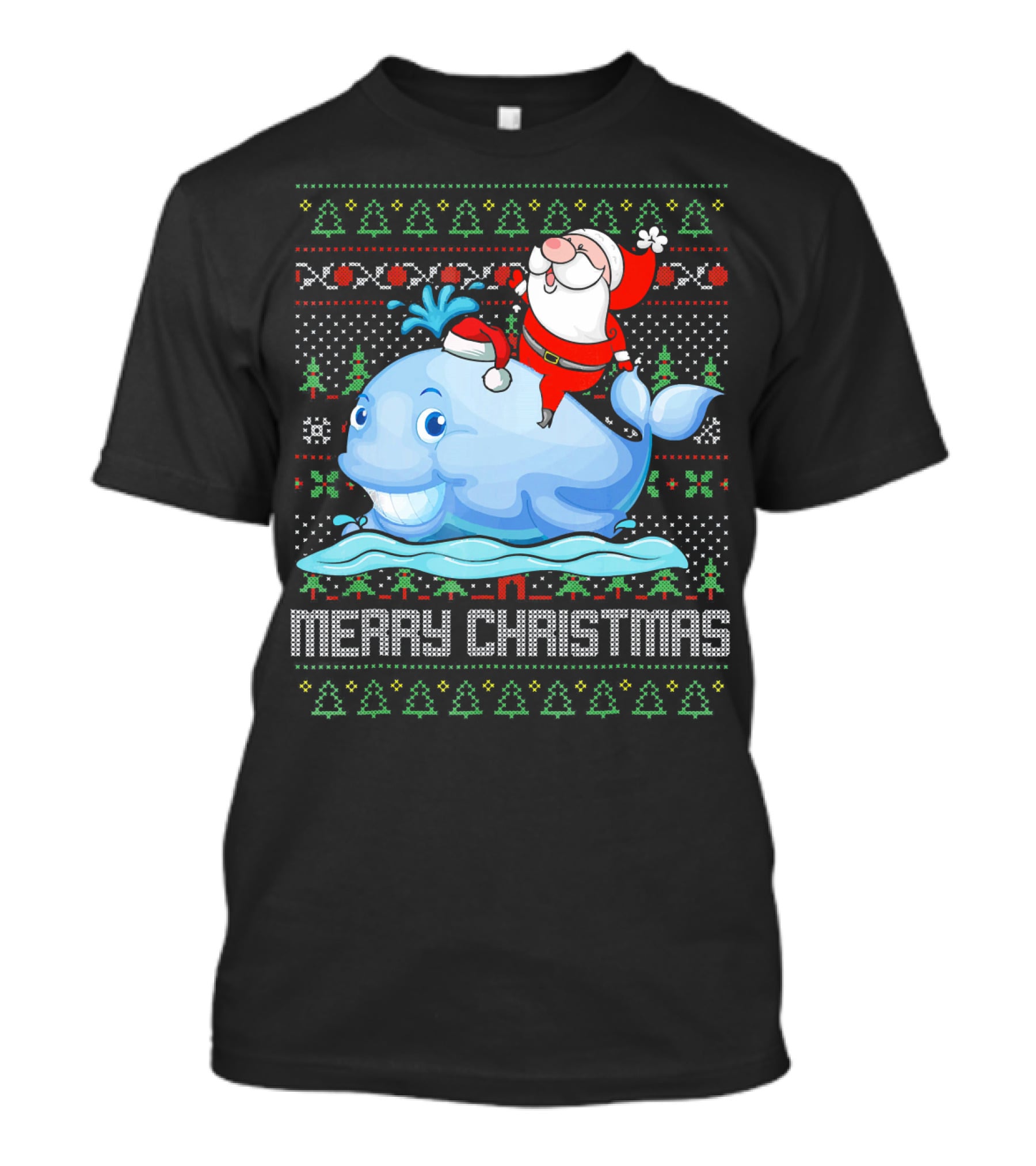 Merry Christmas Funny Santa Claus Riding Whale Holiday T-Shirt