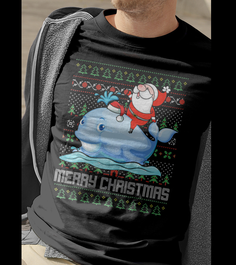 Merry Christmas Funny Santa Claus Riding Whale Holiday T-Shirt