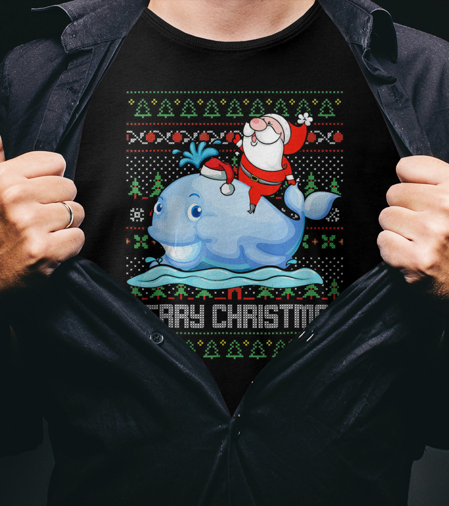 Merry Christmas Funny Santa Claus Riding Whale Holiday T-Shirt