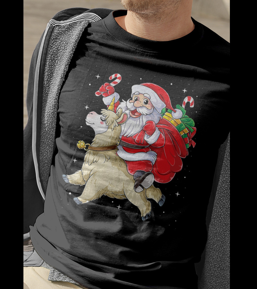 Fa La La Llama Christmas Santa Riding Llama With Candy Canes And Gifts T-Shirt