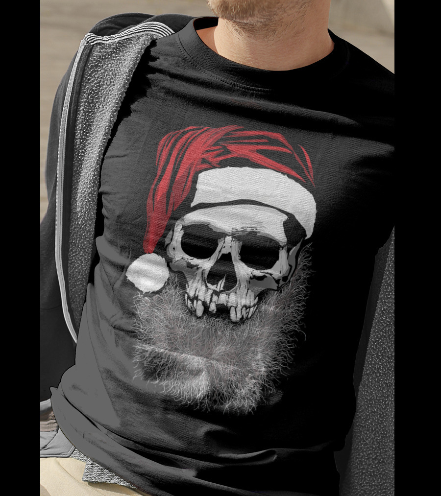 Muerto Father Christmas Skull Santa Hat Beard T-Shirt