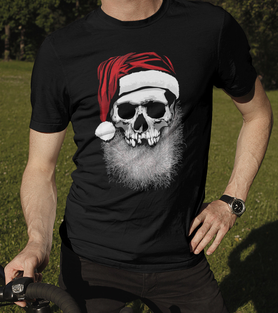 Muerto Father Christmas Skull Santa Hat Beard T-Shirt