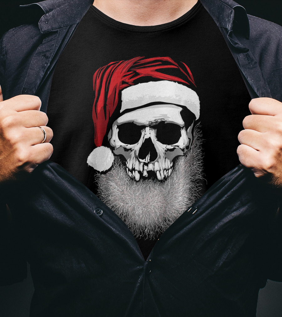 Muerto Father Christmas Skull Santa Hat Beard T-Shirt
