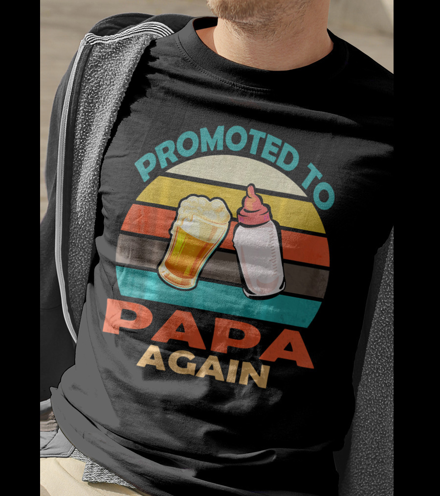 Promoted To Papa Again Vintage Beer And Baby Bottle T-Shirt