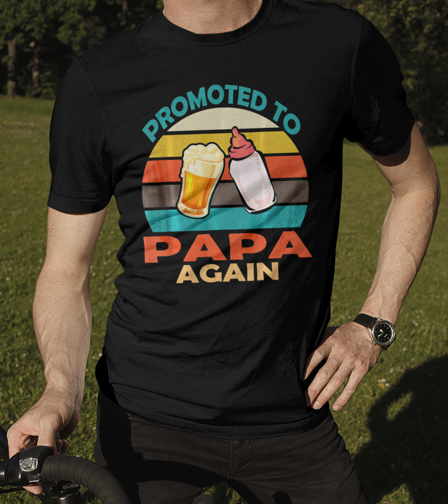 Promoted To Papa Again Vintage Beer And Baby Bottle T-Shirt