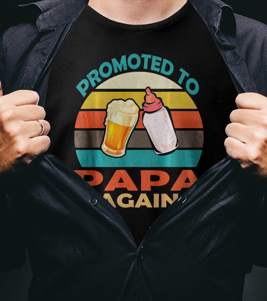 Promoted To Papa Again Vintage Beer And Baby Bottle T-Shirt