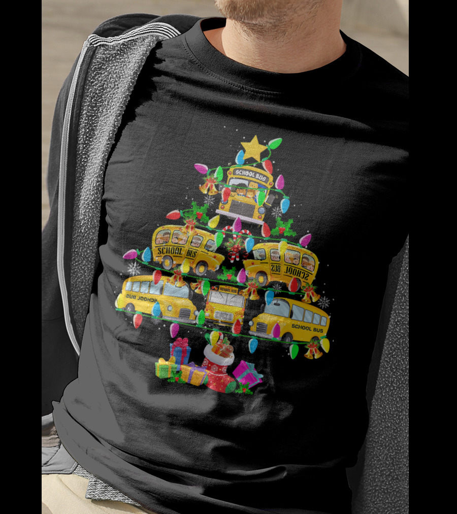 School Bus Driver Holiday Tree With Festive Lights And Gifts T-Shirt