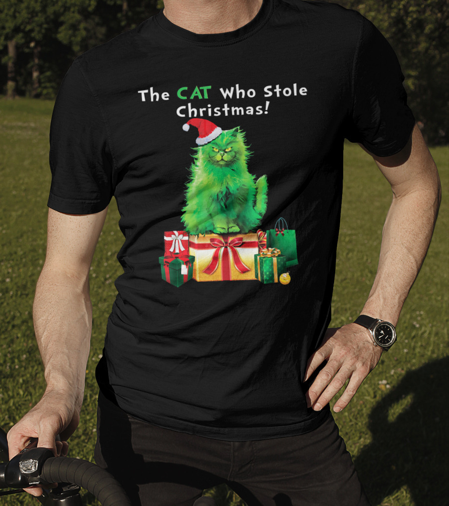 The CAT Who Stole Christmas Holiday Purr With Santa Hat And Gifts T-Shirt