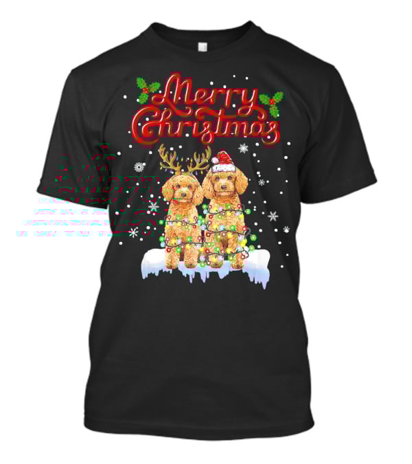Merry Christmas Poodle Lights Funny Dog Matching T-Shirt