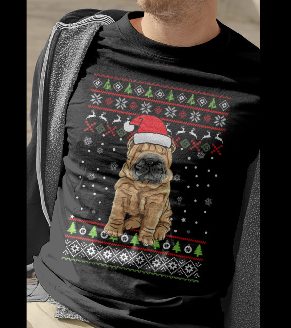 Chinese Shar Pei Christmas Sweater Santa Hat Holiday Family Group T-Shirt