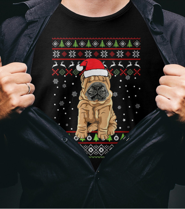 Chinese Shar Pei Christmas Sweater Santa Hat Holiday Family Group T-Shirt