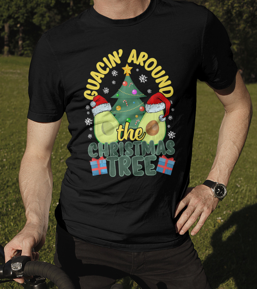 Guacin' Around The Christmas Tree Snowflakes Presents Santa Hats T-Shirt