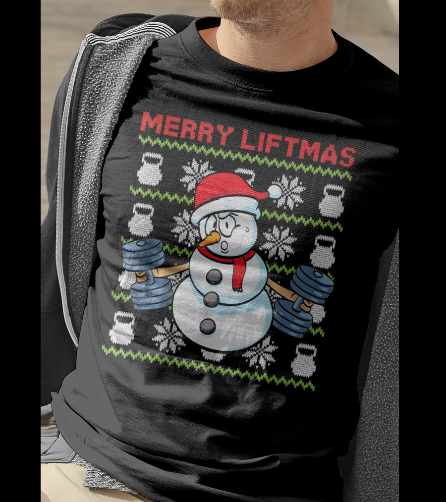 Merry Liftmas Fitness Snowman Xmas Weightlifting Kettlebells T-Shirt