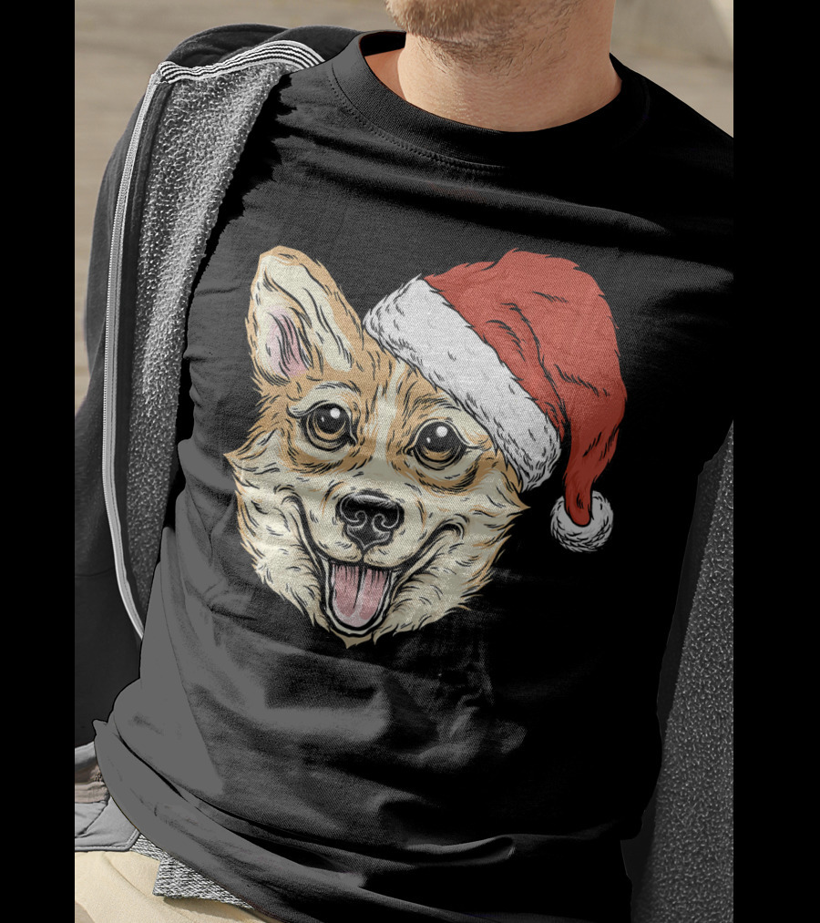 Corgi Dog Santa Hat Funny Christmas Corgi T-Shirt
