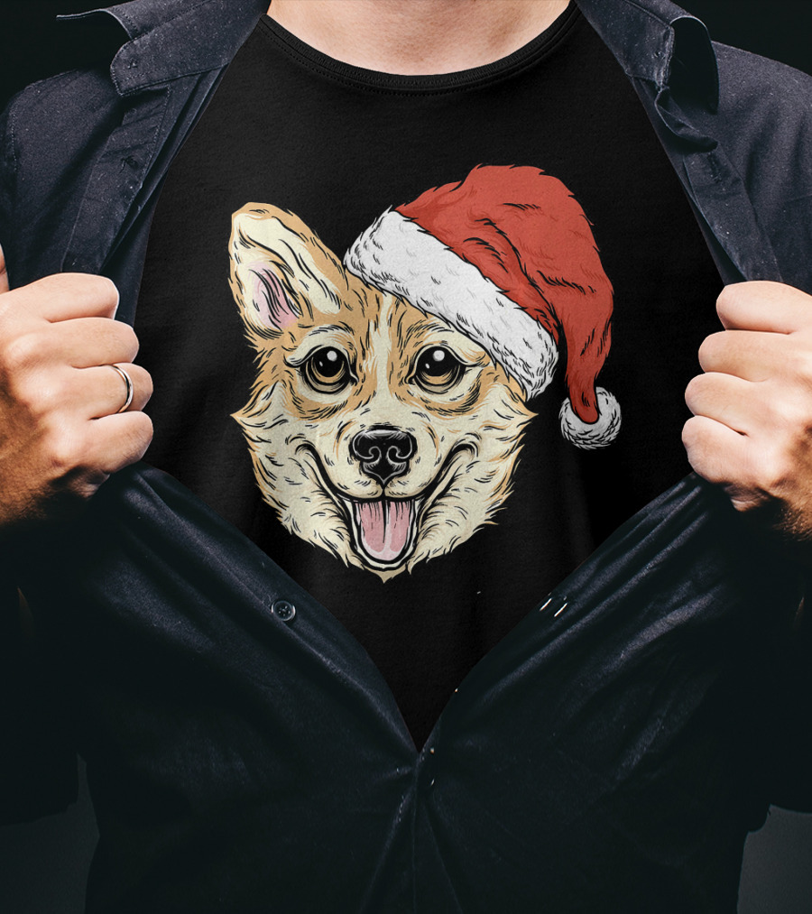 Corgi Dog Santa Hat Funny Christmas Corgi T-Shirt