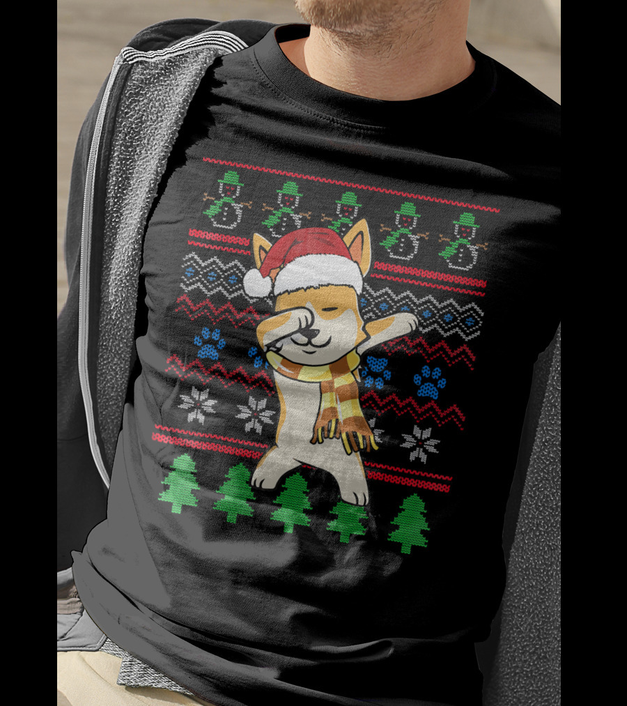 Corgi Dabbing Santa Hat Ugly Christmas T-Shirt