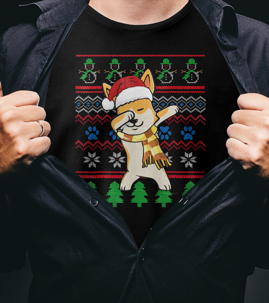 Corgi Dabbing Santa Hat Ugly Christmas T-Shirt