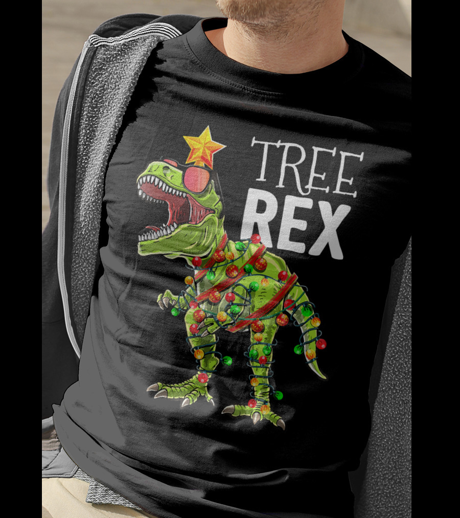 Tree Rex Christmas Dinosaur Lights T-Shirt