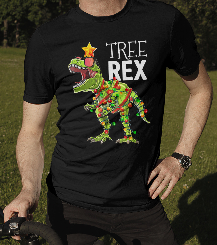 Tree Rex Christmas Dinosaur Lights T-Shirt