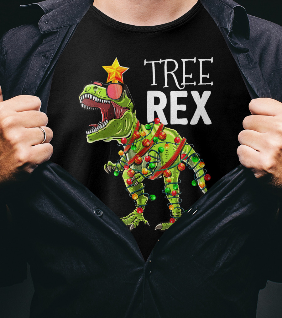 Tree Rex Christmas Dinosaur Lights T-Shirt